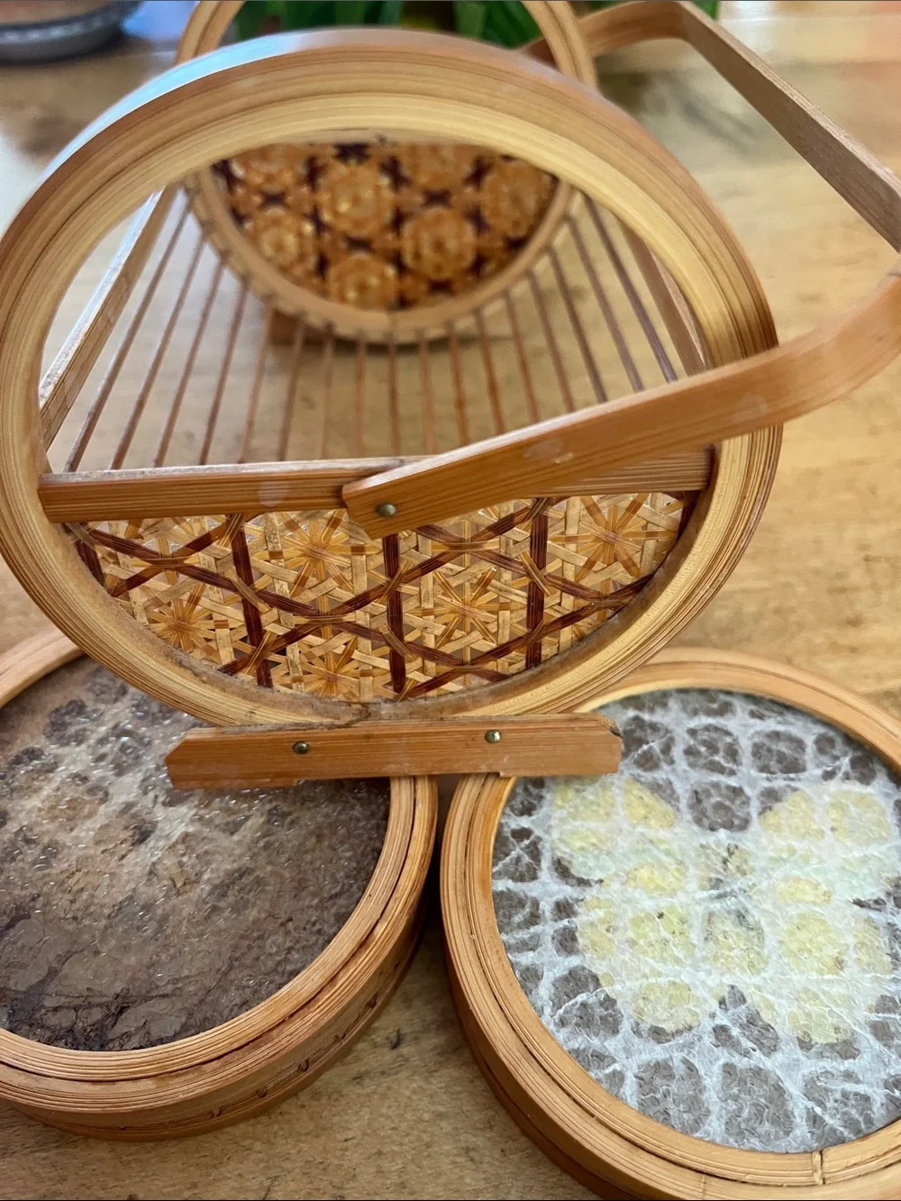 Vintage 1960s Retro Bamboo Butterfly Coaster Set six